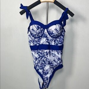 Amazon Blue and White Floral One Piece Swimsuit